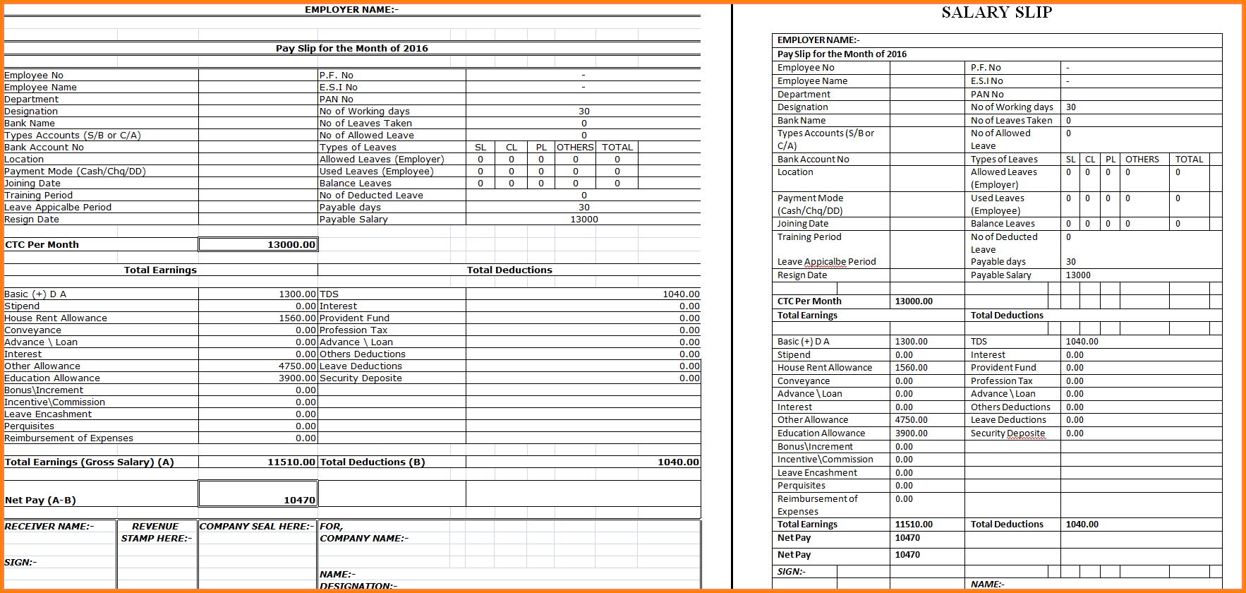 free payslip template word