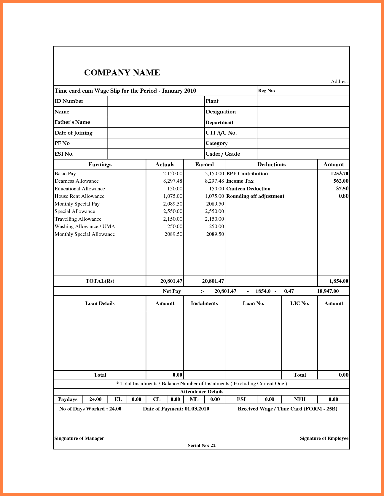 free payslip template word